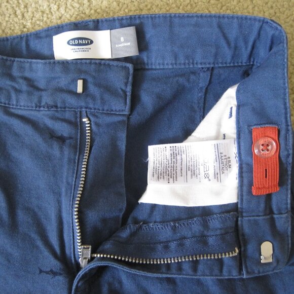 Set of 2 Old Navy Boy’s 8 Slim Navy Blue Shark Khaki Tan Ecru Shorts Summer - Picture 11 of 13